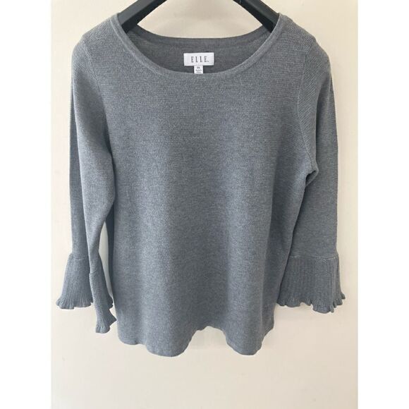 ELLE 2X Lightweight Grey Waffle Knit Top - Picture 4 of 6